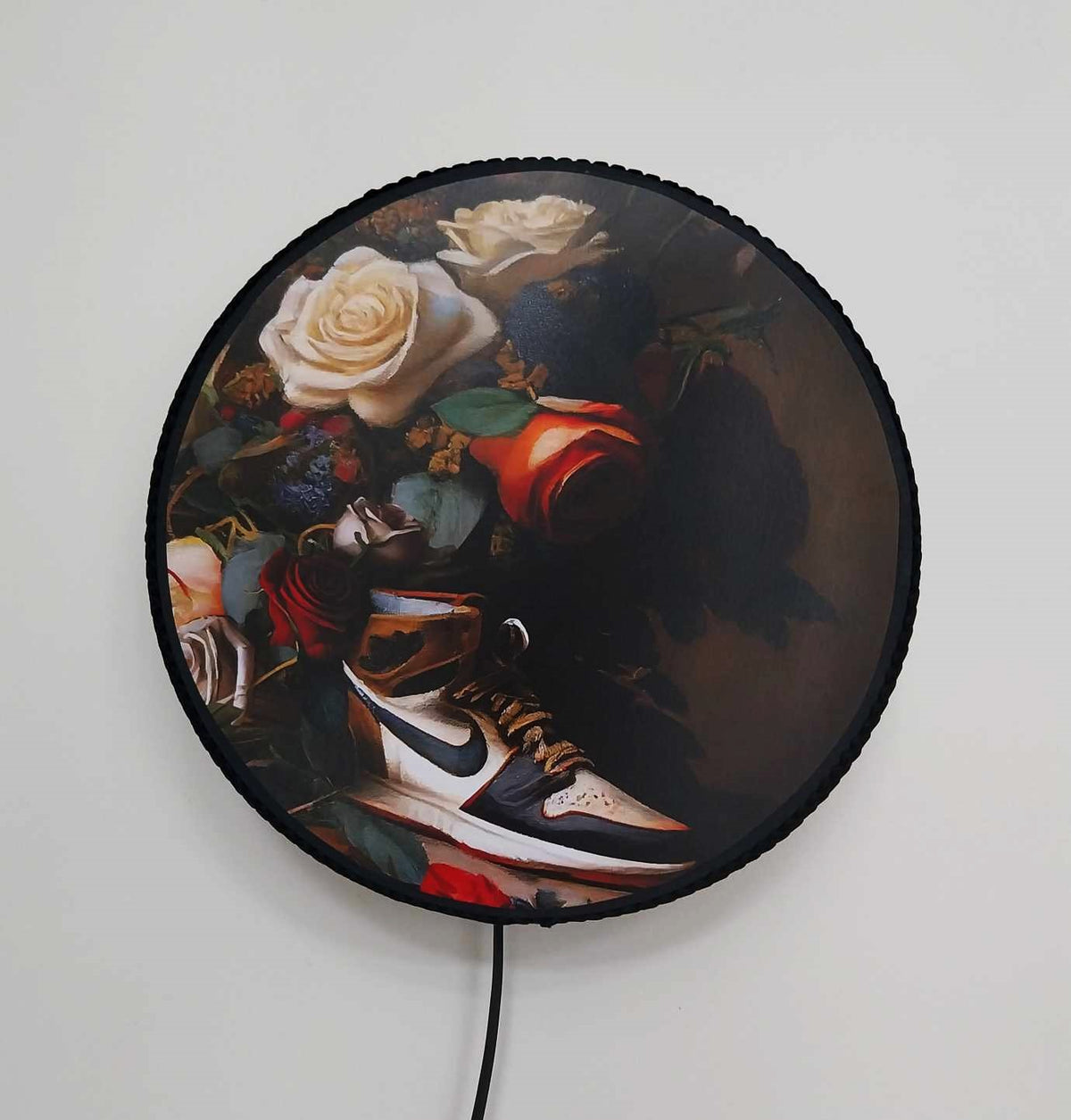 Applique murale ronde "Step up" , affiche original art, velours. Pièce unique.
