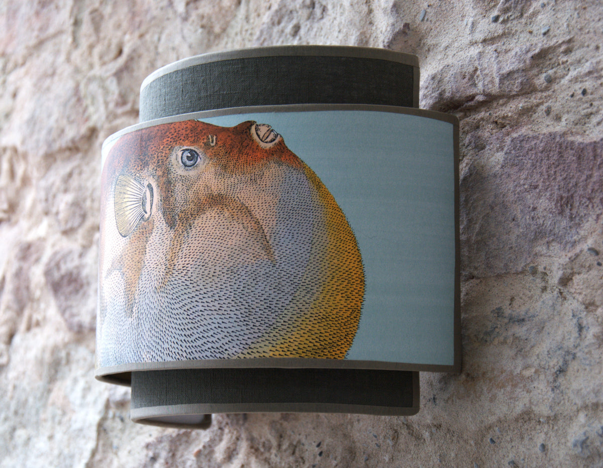 Paire d'appliques murales doubles "Acquario Blue" Cole and Son et lin taupe.