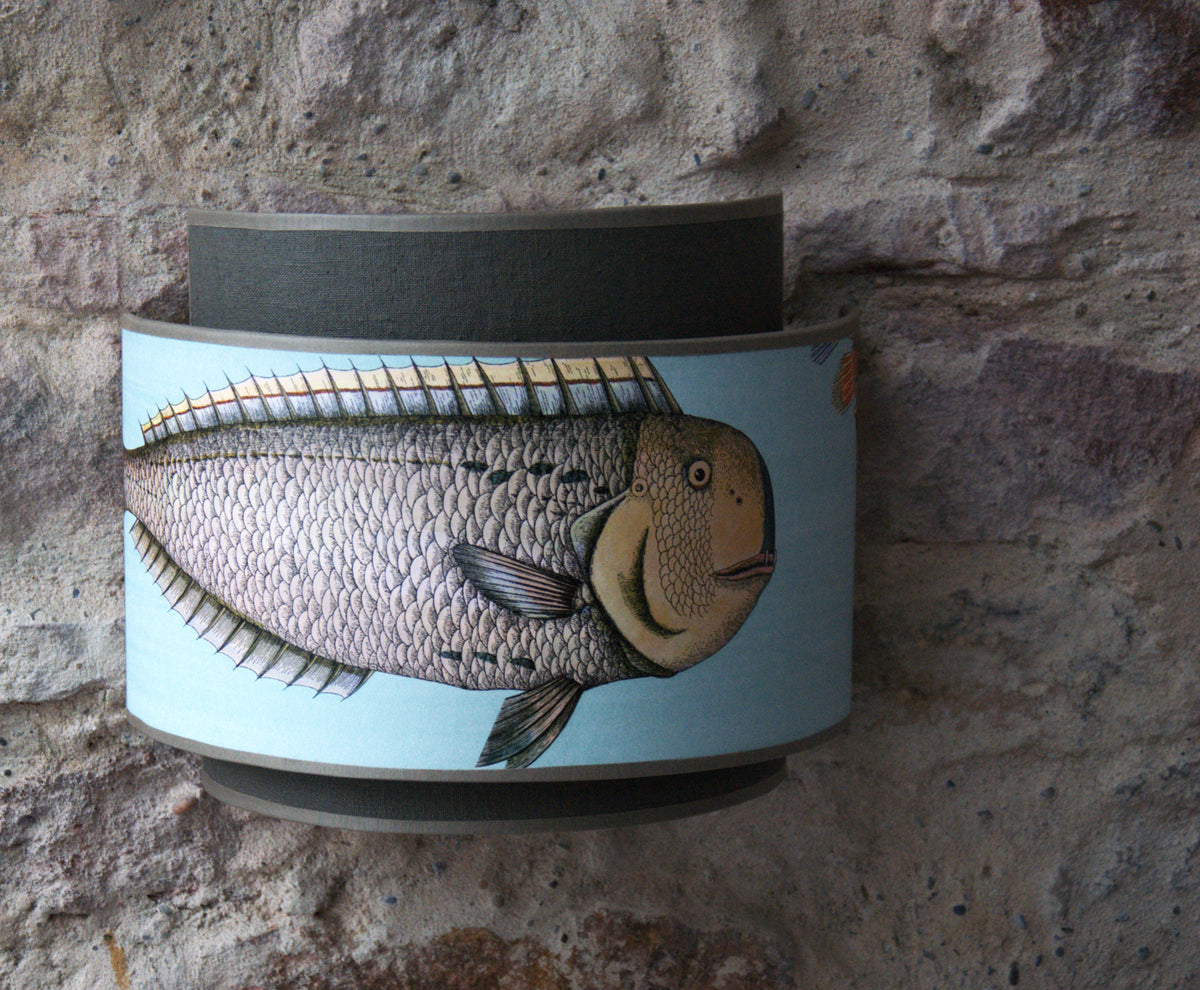 Paire d'appliques murales doubles "Acquario Blue" Cole and Son et lin taupe.