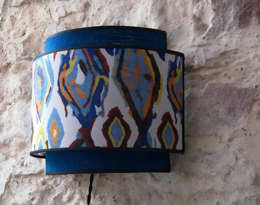 Paire d'appliques murales doubles "Diamond" , lin bleu pétrole et soie.