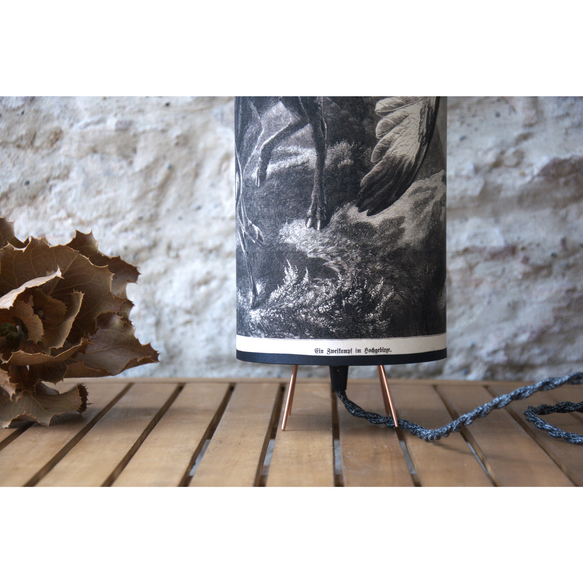 Lampe à poser abat-jour" Duel dans les montagnes" estampe 1800.