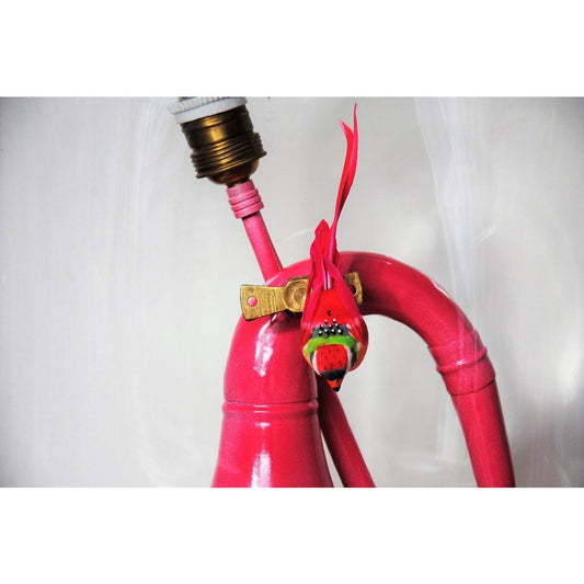 Lampe Klaxon Poire Rétro Rose Fuchsia, Lampe de Chevet enfant ou Bureau Steampunk Industrielle, Lampe sous globe Napoléon oiseau rose clipsé - Letempsdesbelleschoses