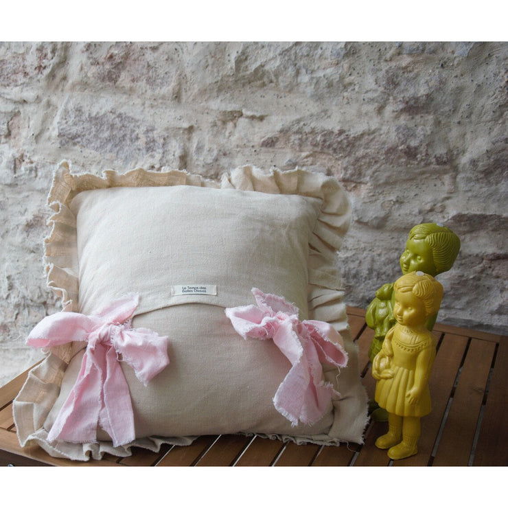 Pink Linen Decorative Cushion Decor Gift for Kids, Vintage Style Cushion Kid's Room Decor, Sofa Decor Pillow Cushion, Decorative Pillow