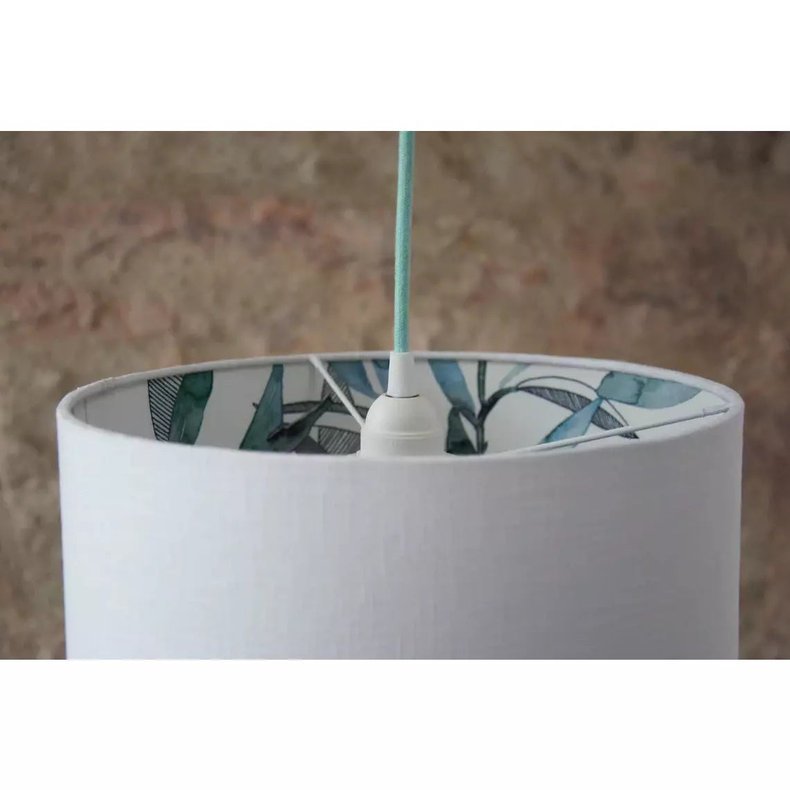 Suspension abat-jour double face moderne, élégant abat-jour suspendu : lin blanc et tissu polyester "feuilles d'aquarelle".
