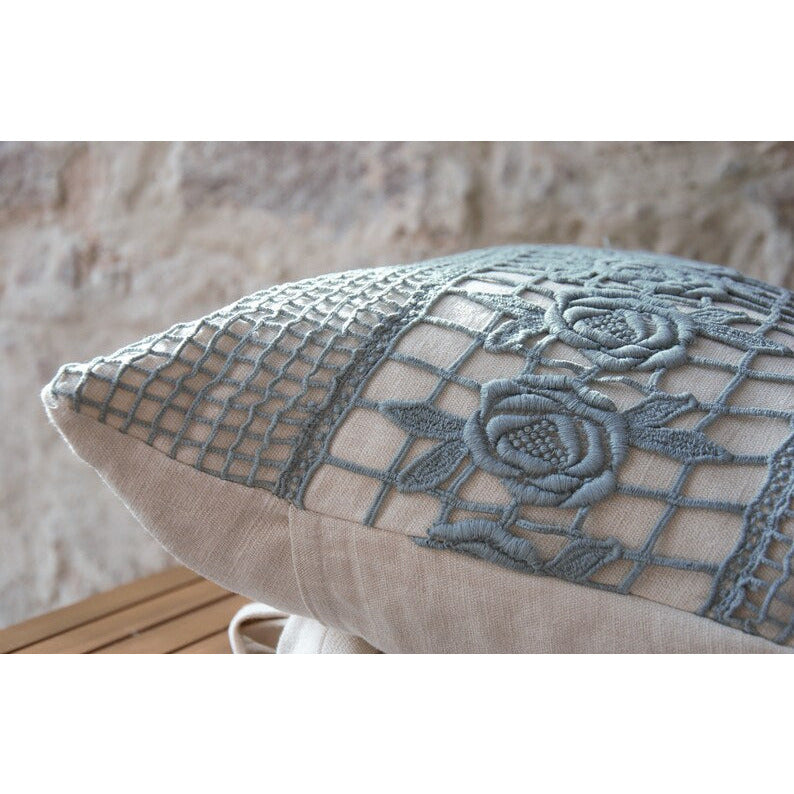 Antique Style Blue Floral lace Linen Decorative Cushion Pillow, Bedroom Sofa Cushion Decorations, French Style Cushions Pillows