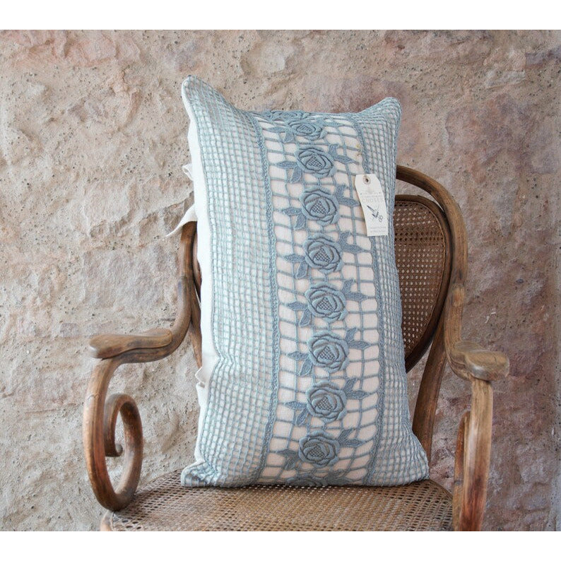 Antique Style Blue Floral lace Linen Decorative Cushion Pillow, Bedroom Sofa Cushion Decorations, French Style Cushions Pillows