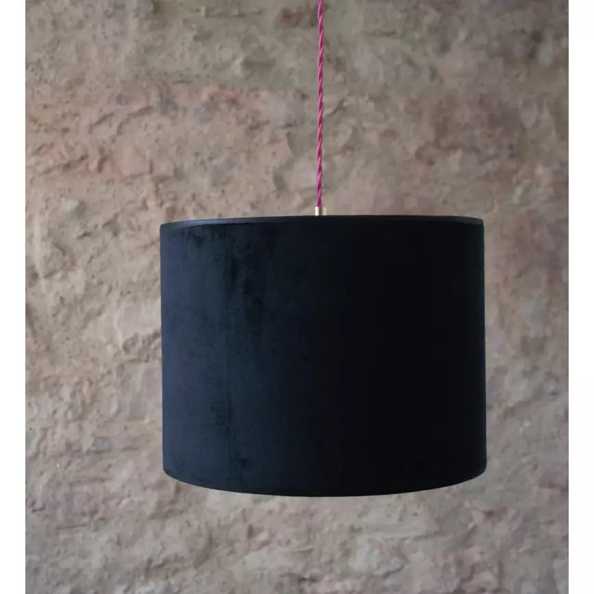 Suspension lumineuse abat-jour double face velours noir et velours fleuri.