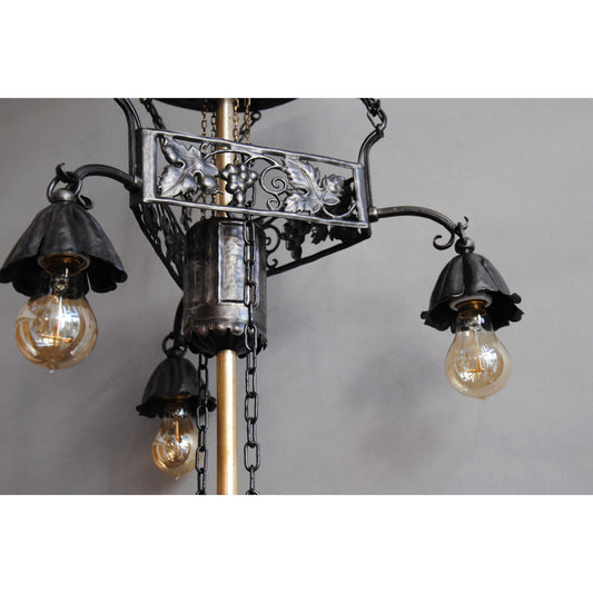 Lustre art déco monte et baisse, thème vigne. Pièce unique. - Letempsdesbelleschoses