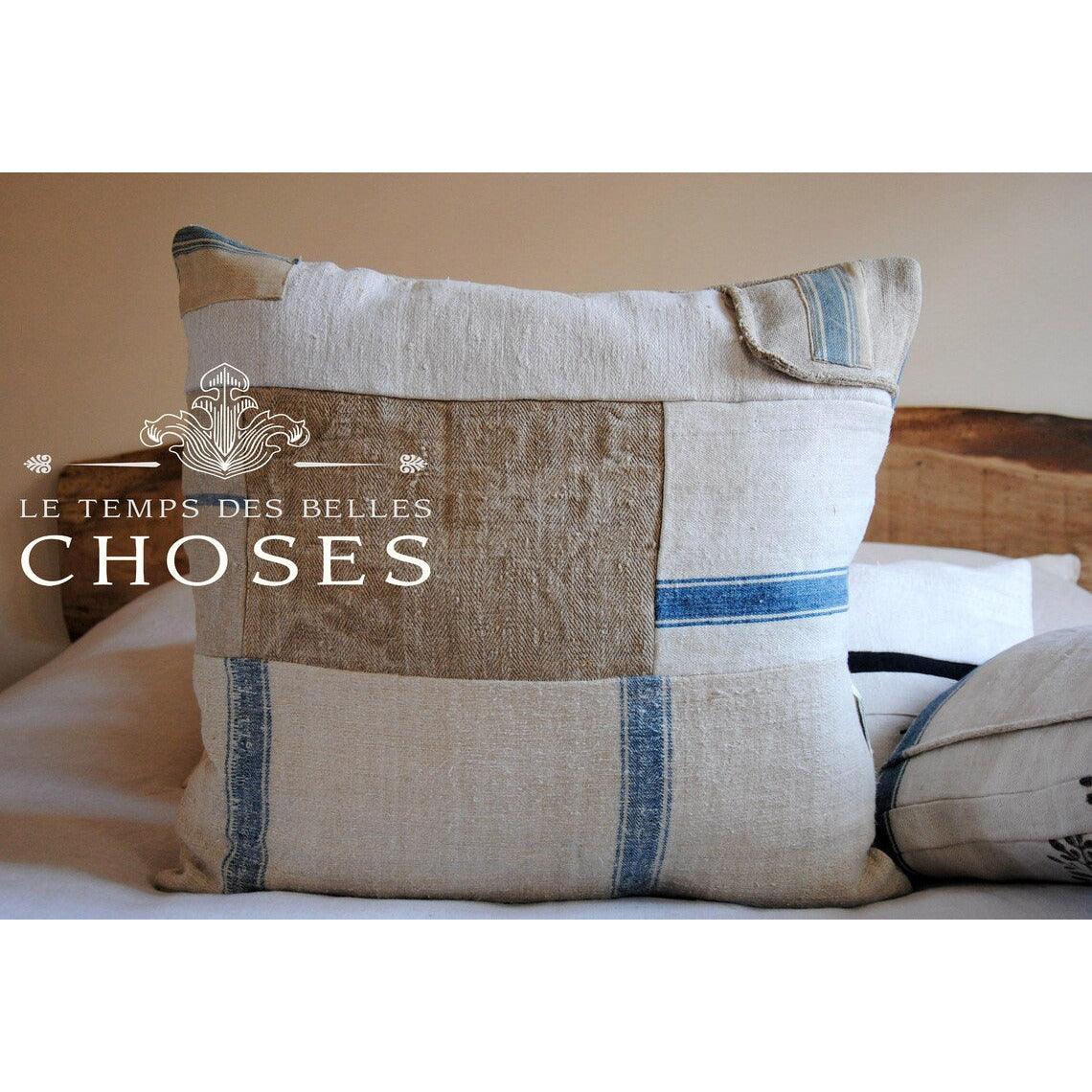 Coussin chanvre ancien :" Hemp patchwork". Pièce unique. - Letempsdesbelleschoses