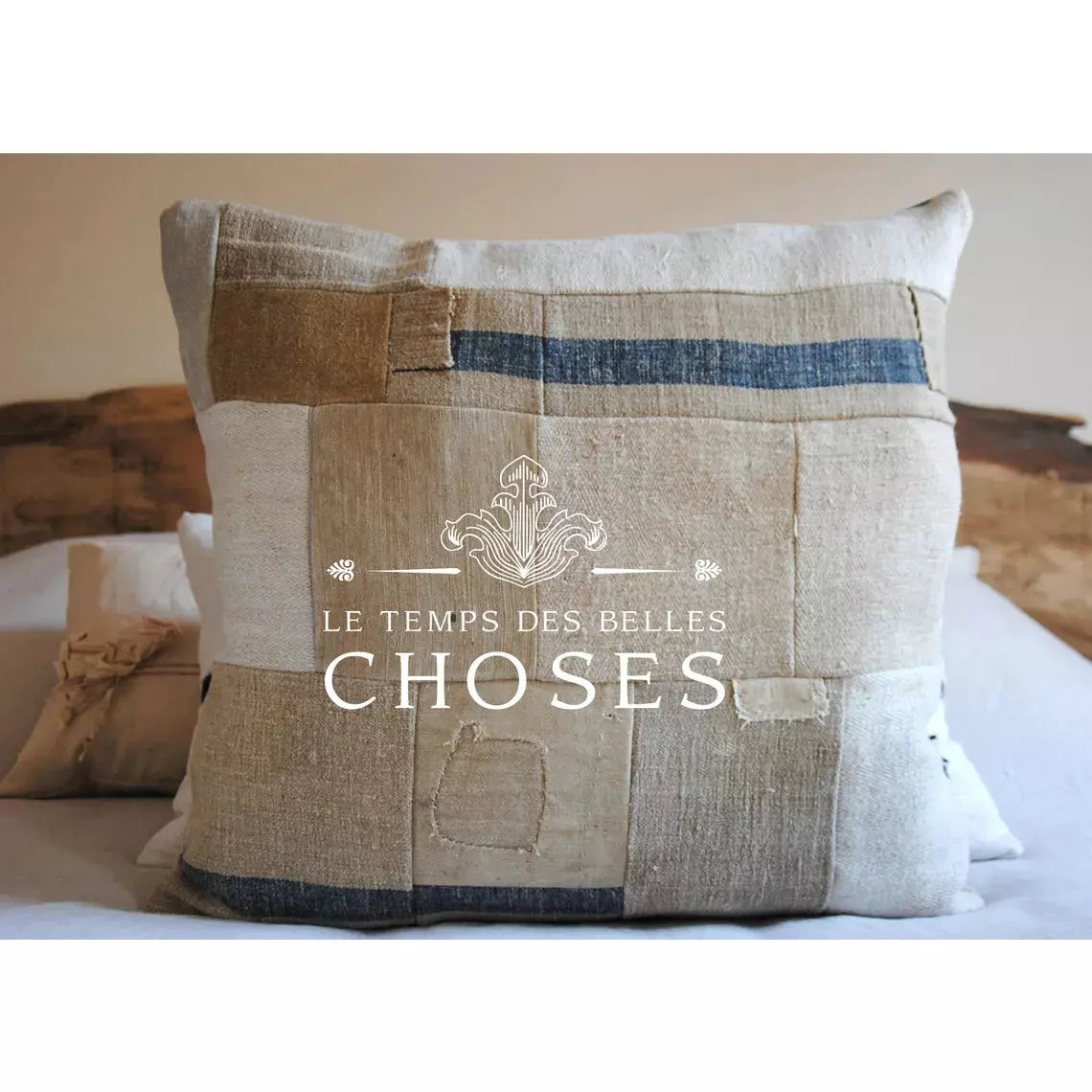 Coussin chanvre ancien :" Hemp patchwork". Pièce unique. - Letempsdesbelleschoses