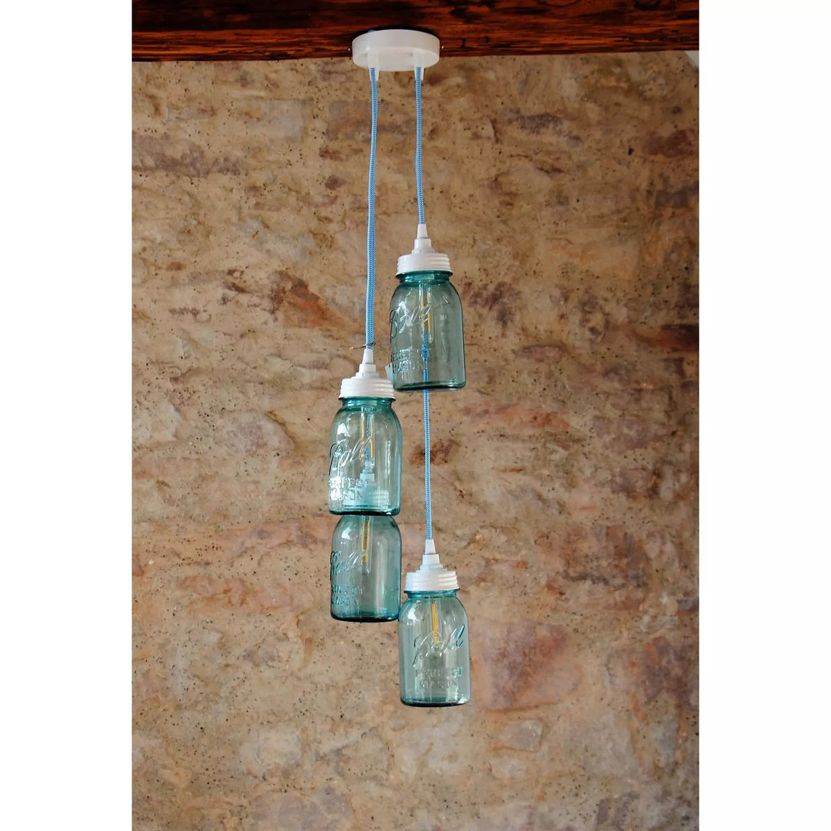 Blue Mason Jar Wall Light Fixture, Unique Farmhouse Modern Industrial Lighting Decor, Retro Farmhouse Bar Office Light Fixture Decor - Letempsdesbelleschoses