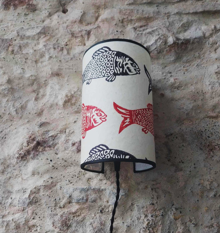 Applique murale tube papier lokta poissons.