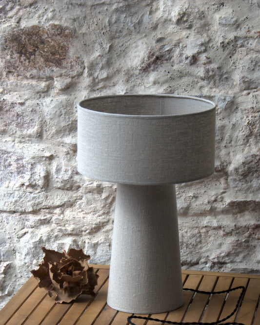 Lampe à poser "Atomique" lin brut . Pièce unique.