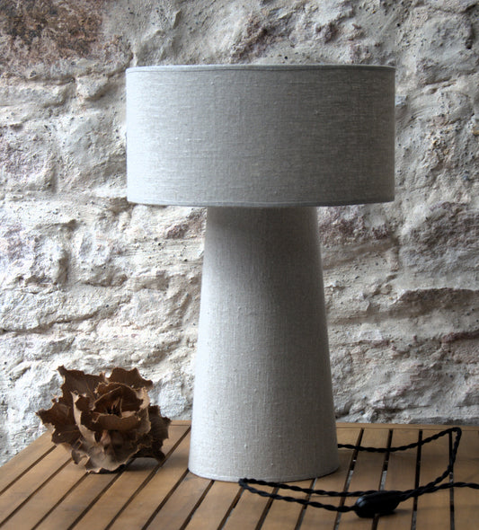 Lampe à poser "Atomique" lin brut . Pièce unique.