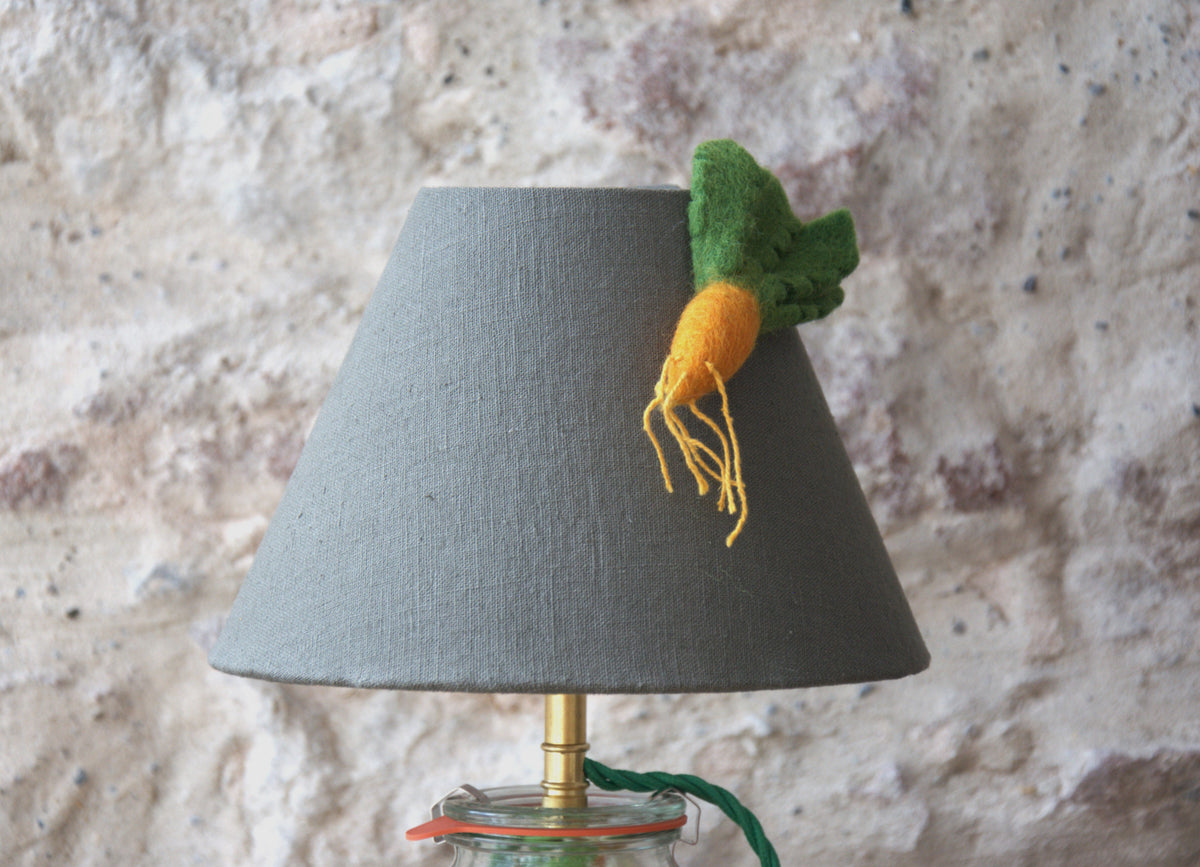 Lampe à poser enfant Soupe à la grimace ,  bocal verre et abat-jour lin lavé.