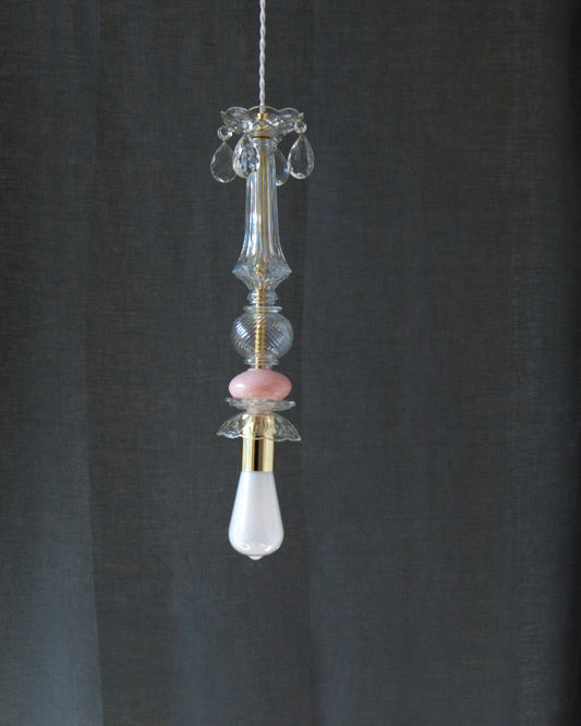 Lustre vintage "Colette" , verre, cristal , opaline. Série 3. Pièce unique.