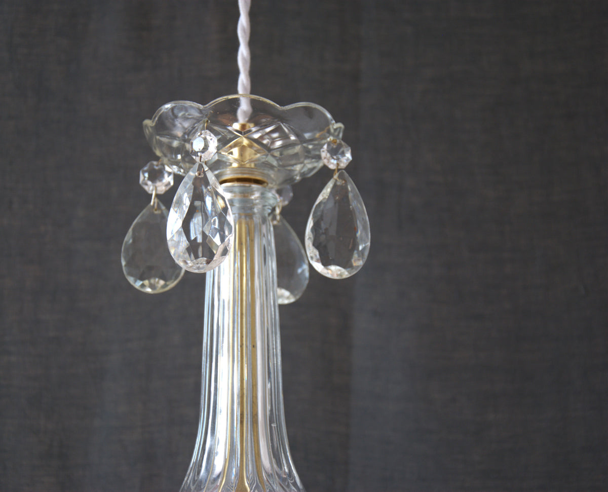 Lustre vintage "Colette" , verre, cristal , opaline. Série 3. Pièce unique.