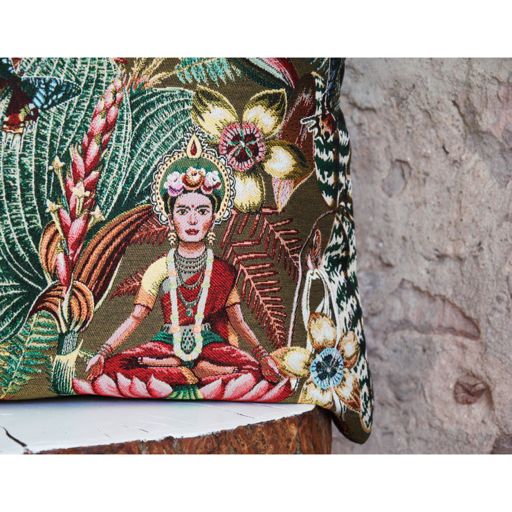 Decorative cushion in India Puttalam decor jacquard and anthracite gray linen, fancy jacquard cushion.
