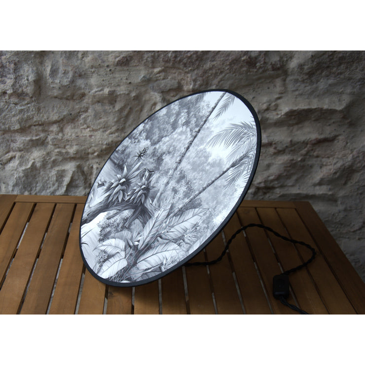 Eclipse wall light, transparent polyphane, black and white "Tangled Jungle" wallpaper from Photowall.