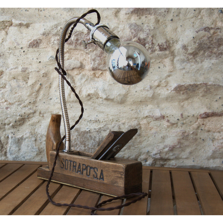 Vintage SOTRAPO SA cabinet-making plane table lamp, chromed flexible, silver cap bulb. Unique piece