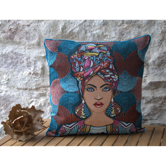 Coussin décoratif carré jacquard français Sakina