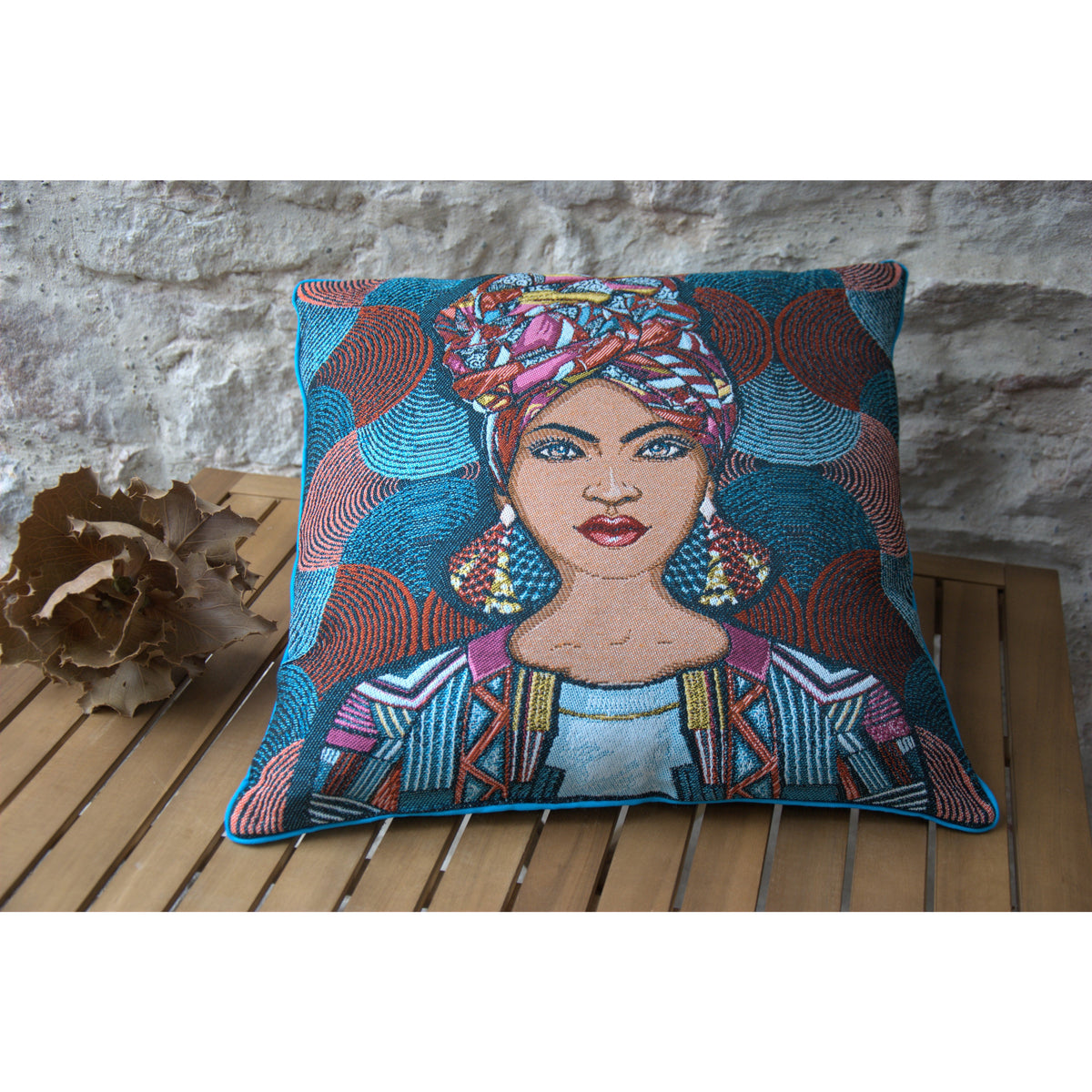 Coussin décoratif carré jacquard français Sakina