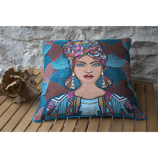 Coussin décoratif carré jacquard français Sakina