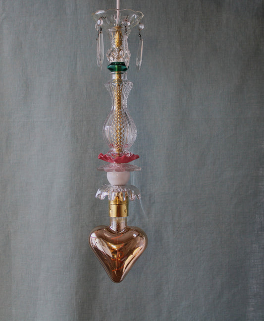 Suspension lustre "Jeanne" opaline et cristal vintage, série 2. Pièce unique.