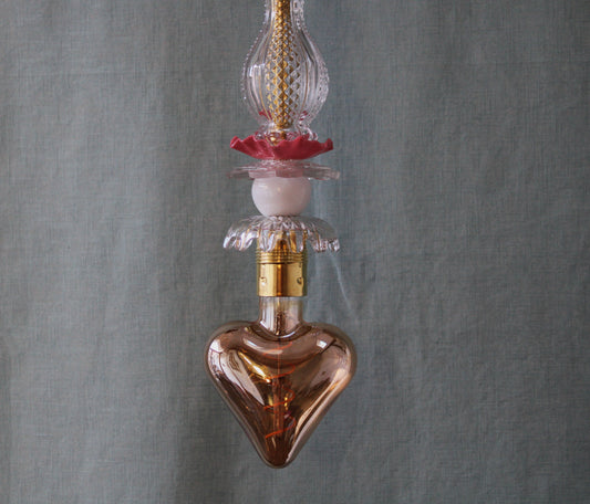 Suspension lustre "Jeanne" opaline et cristal vintage, série 2. Pièce unique.