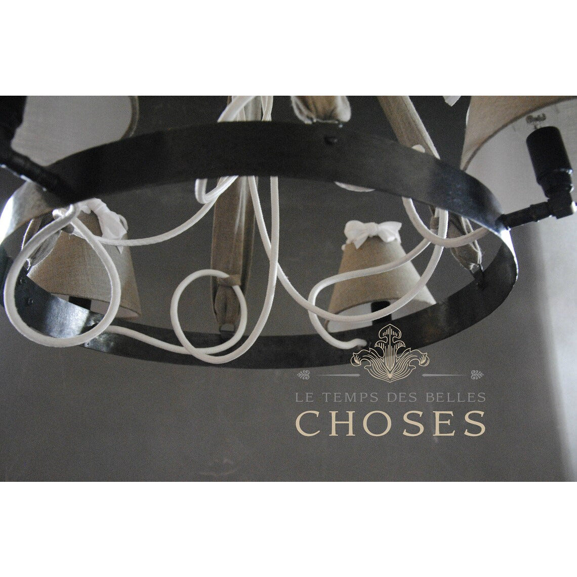 Suspension Luminaire Rustique pour Salon, Chandelier Romantique lin et métal Farmhouse Design, Lustre Suspension Chambre