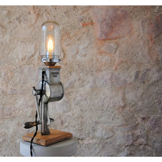 Upcycle Industrial chopper Table or Desk Lamp Light, Sustainable lighting Table Light Decor, Buy Metal Upcycled Lamps Ideas for Sale
