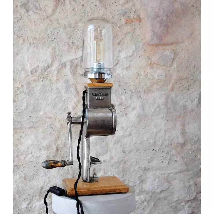 Upcycle Industrial chopper Table or Desk Lamp Light, Sustainable lighting Table Light Decor, Buy Metal Upcycled Lamps Ideas for Sale