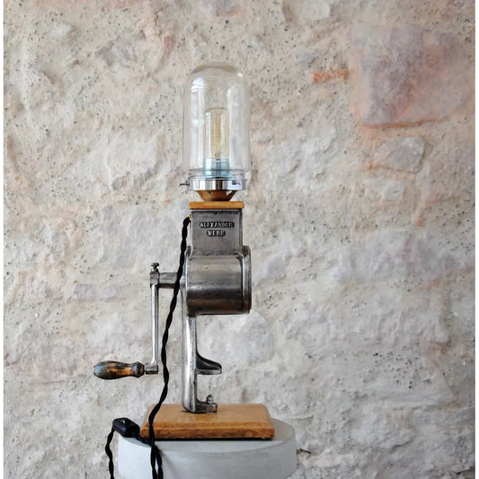 Upcycle Industrial chopper Table or Desk Lamp Light, Sustainable lighting Table Light Decor, Buy Metal Upcycled Lamps Ideas for Sale
