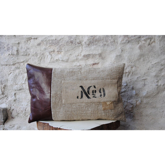 Coussin Décoratif Cuir et Chanvre Ancien, Housse de Coussin Taie d'oreiller Création Textiles Anciens, Coussin Canapé Lit Farmhouse Style