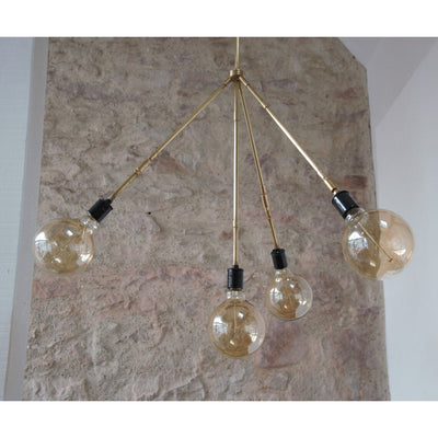 Light suspension, bulb chandelier, solid brass light fixture, sputnik chandelier, ceiling light, glassware lamp, 4-branch chandelier.