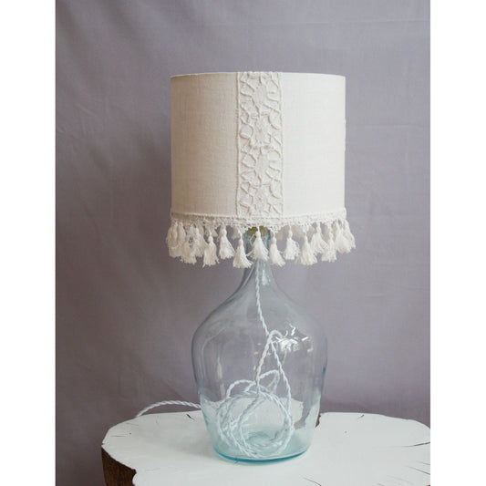 Lampe à poser dame jeanne , abat-jour coton brodé ancien, Victorian Embroidered Cotton Lampshade Room Decor, Recycled french Dame Jeanne