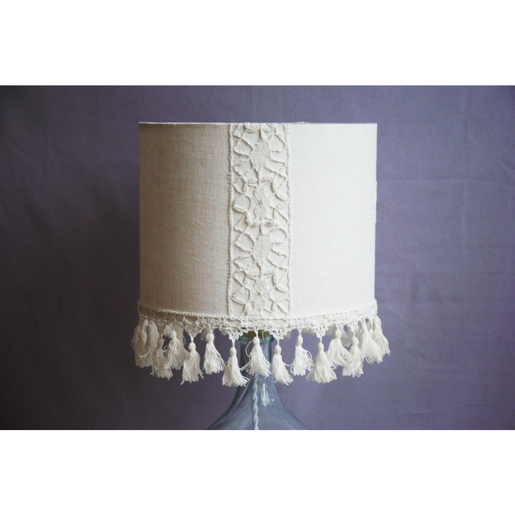 Dame Jeanne table lamp, old embroidered cotton lampshade, Victorian Embroidered Cotton Lampshade Room Decor, Recycled french Dame Jeanne