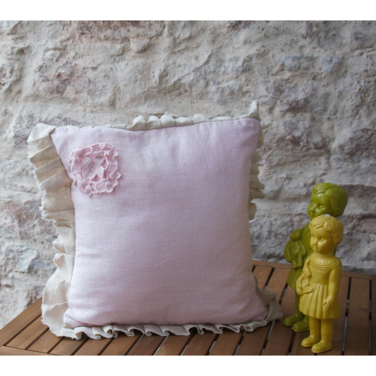Pink Linen Decorative Cushion Decor Gift for Kids, Vintage Style Cushion Kid's Room Decor, Sofa Decor Pillow Cushion, Decorative Pillow
