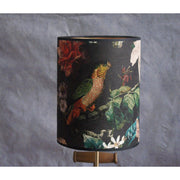 Old sprayer table lamp in brass and copper with its "Nature in spring" drum lampshade.