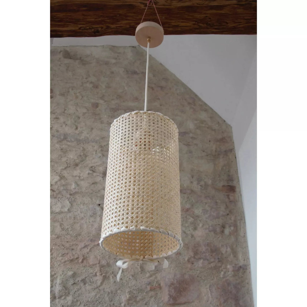 Suspension cylindrique canne de rotin 1/2 maille claire. Pièce unique. - Letempsdesbelleschoses