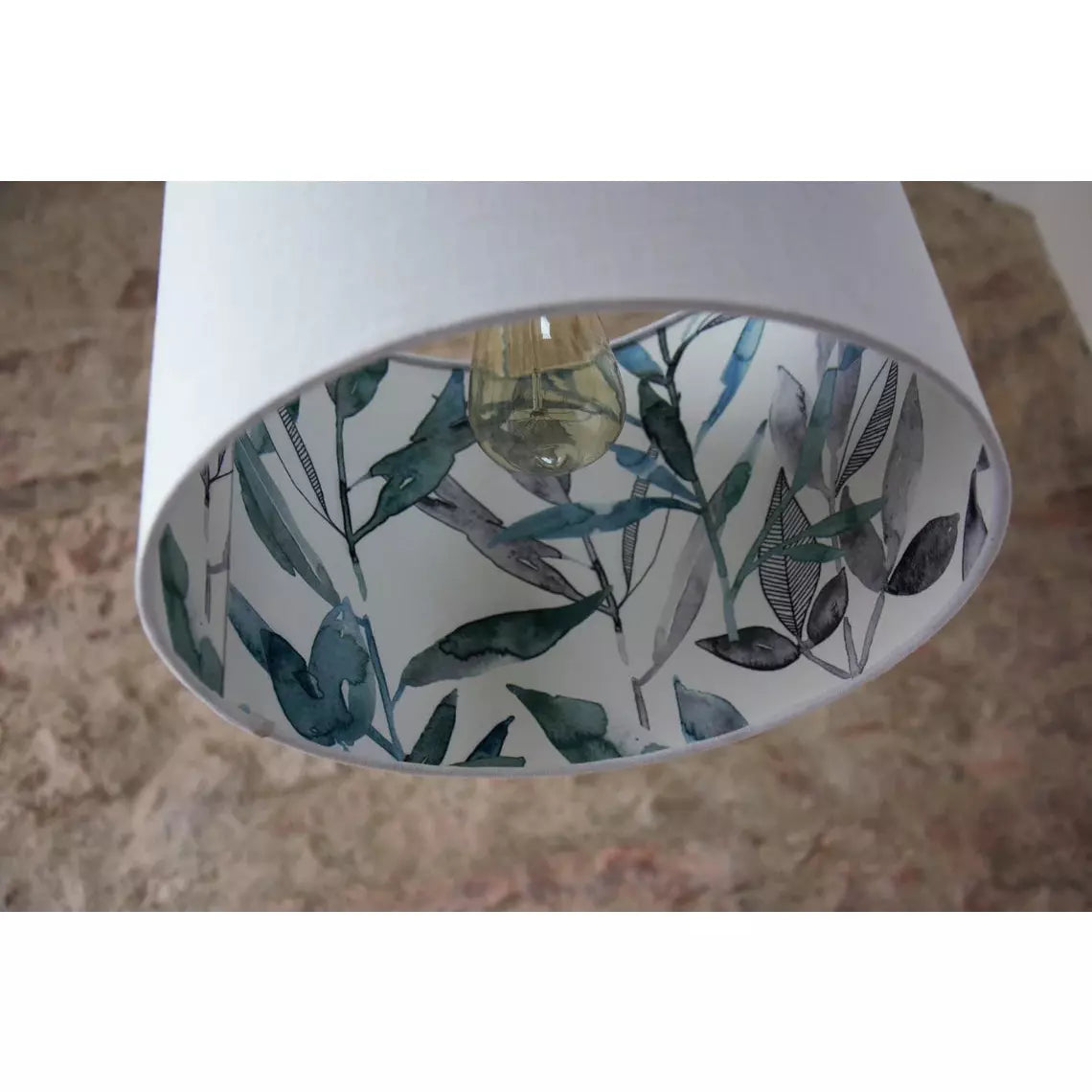 Suspension abat-jour double face moderne, élégant abat-jour suspendu : lin blanc et tissu polyester "feuilles d'aquarelle".