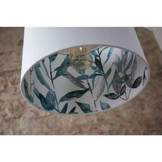 Suspension abat-jour double face moderne, élégant abat-jour suspendu : lin blanc et tissu polyester "feuilles d'aquarelle".