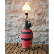 Unique vintage table lamp, Dame Jeanne type table lamp covered with layers of scoubidous, love led bulb table lamp