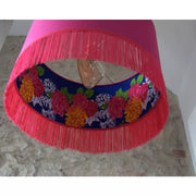 Double-sided "Boho style" lampshade suspension: fuchsia linen and floral fabric.