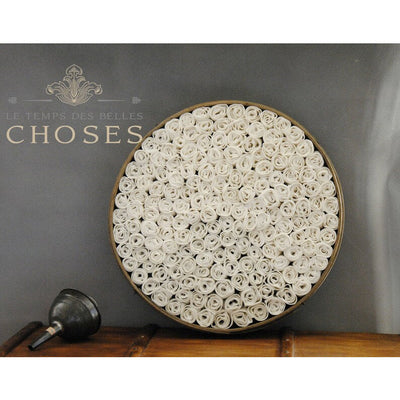 Old sieve light wall lamp, multitudes of linen flowers: "Dimmed", unique piece.