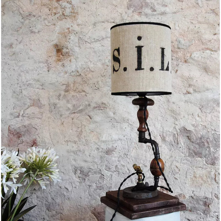 Chignole Industrial Table Lamp, Old Hand Drill Industrial Lamp, Old Recycled Chignole, Rustic Wood and Metal Table Lamp