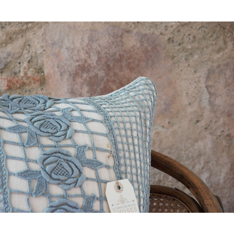 Antique Style Blue Floral lace Linen Decorative Cushion Pillow, Bedroom Sofa Cushion Decorations, French Style Cushions Pillows