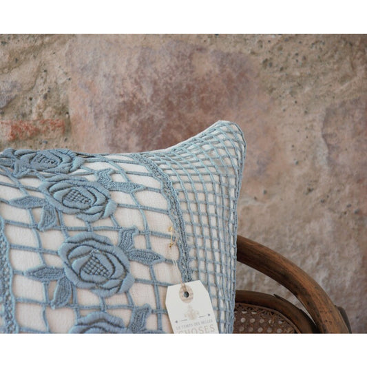 Antique Style Blue Floral lace Linen Decorative Cushion Pillow, Bedroom Sofa Cushion Decorations, French Style Cushions Pillows