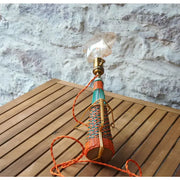 Lampe à poser ancienne bouteille en verre scoubidous étoilé vintage, lampe à poser design vintage