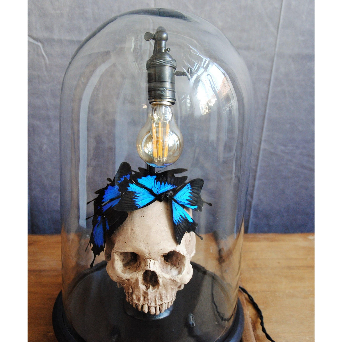 Gothic Skull Steampunk Lamp Living Room Decor, cabinet of curiosities Style Skull and Butterflies Desk Lamp, Farmhouse Decor Lamp 2022 - Letempsdesbelleschoses